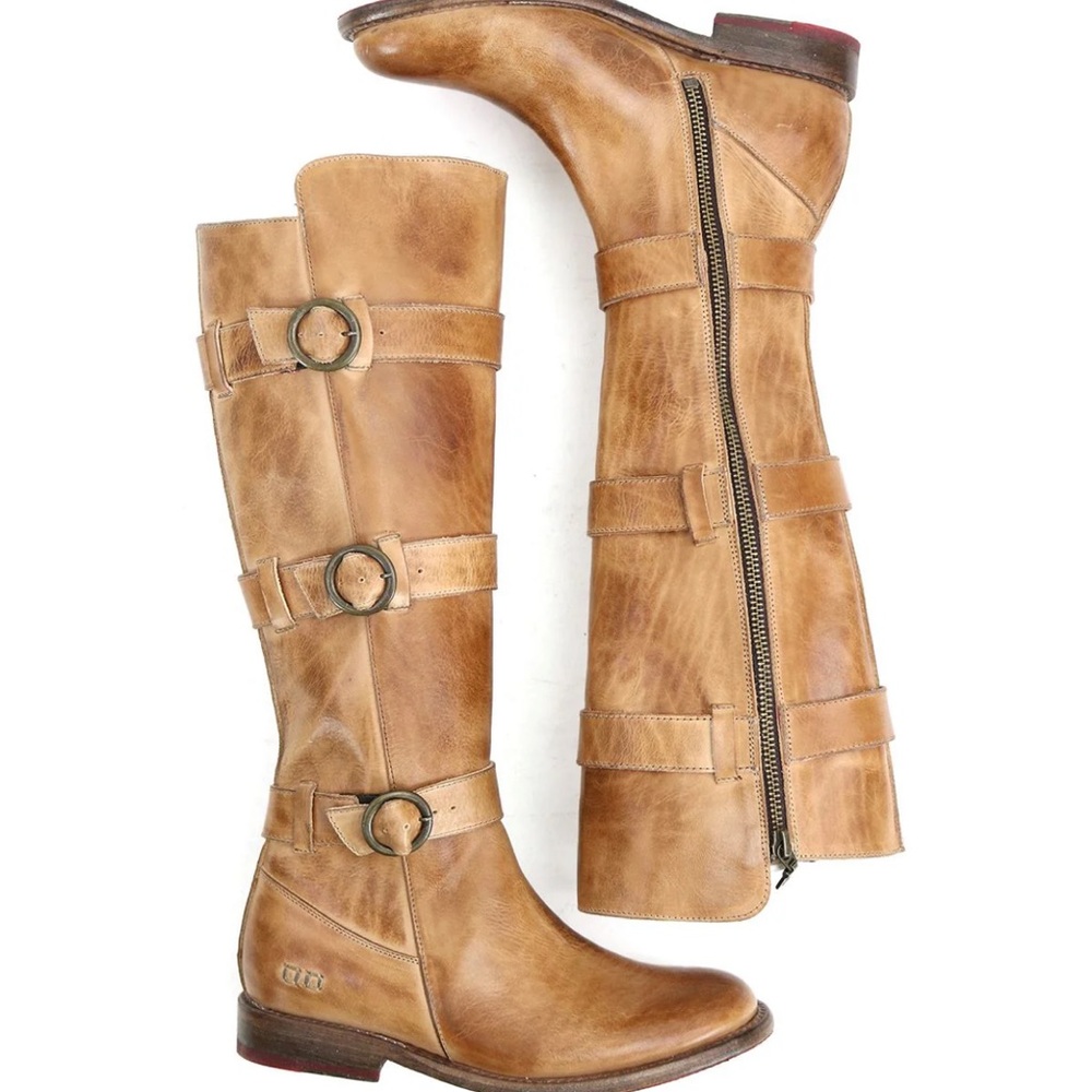 BedStu Tan Leather Knee-High Boots with Buckles; NWOT with box - Picture 3 of 6